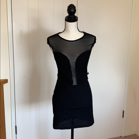 arden b black mesh dress Arden B Black Body Con High Mesh Neck Open Back Sleeveless Dress Size Small